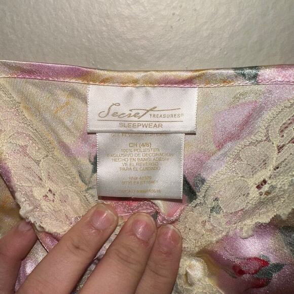 Vtg Rose Print Chemise, Satin Short Slip, Split Front Lingerie, Sz s - Picture 5 of 5